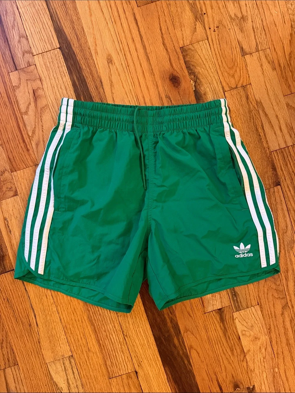 adidas Originals Green Athletic Shorts with White Three Stripes